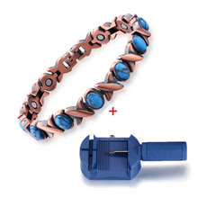 Load image into Gallery viewer, 14pc Blue Oval Stones Copper Magnetic Bracelet