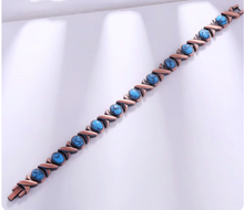 Load image into Gallery viewer, 14pc Blue Oval Stones Copper Magnetic Bracelet