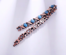Load image into Gallery viewer, 14pc Blue Oval Stones Copper Magnetic Bracelet