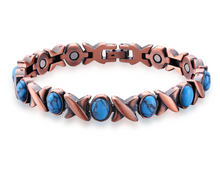 Load image into Gallery viewer, 14pc Blue Oval Stones Copper Magnetic Bracelet