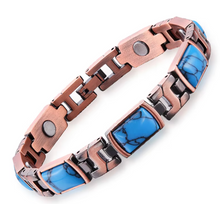 Load image into Gallery viewer, Blue Rectangle 14pc Copper Magnetic Bracelet