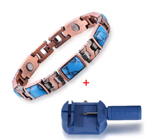 Load image into Gallery viewer, Blue Rectangle 14pc Copper Magnetic Bracelet