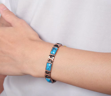 Load image into Gallery viewer, Blue Rectangle 14pc Copper Magnetic Bracelet