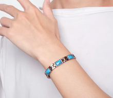 Load image into Gallery viewer, Blue Rectangle 14pc Copper Magnetic Bracelet