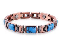 Load image into Gallery viewer, Blue Rectangle 14pc Copper Magnetic Bracelet