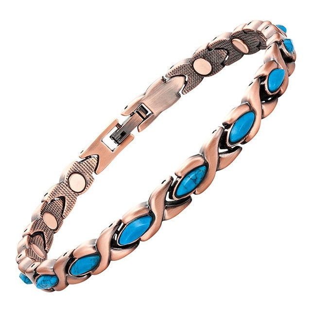 14pc Blue Oval Stones Copper Magnetic Bracelet from Copper Town USA