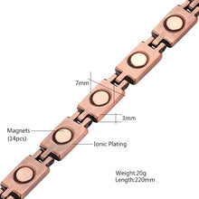 Load image into Gallery viewer, Specs of the Blue Rectangle 14pc Copper Magnetic Bracelet