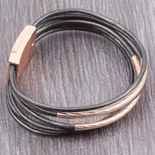 Load image into Gallery viewer, Side view of Multilevel Copper Tube Leather Rope Magnetic Buckle Bracelet