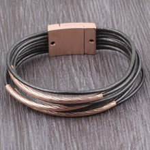 Load image into Gallery viewer, Multilevel Copper Tube Leather Rope Magnetic Buckle Bracelet