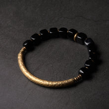 Load image into Gallery viewer, Protection Stone Cubic Black Obsidian Bracelet With Handcrafted Antique Copper