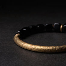 Load image into Gallery viewer, Protection Stone Cubic Black Obsidian Bracelet With Handcrafted Antique Copper