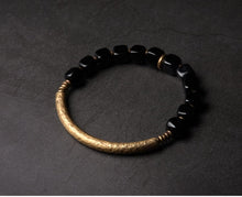 Load image into Gallery viewer, Protection Stone Cubic Black Obsidian Bracelet With Handcrafted Antique Copper