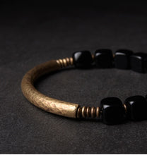 Load image into Gallery viewer, Black Obsidian Bracelet With Handcrafted Antique Copper