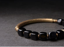 Load image into Gallery viewer, Black Obsidian Bracelet With Handcrafted Antique Copper