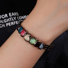 Load image into Gallery viewer, Bronzed Copper Adjustable Cuff with Multi-Colored Crystal Stones
