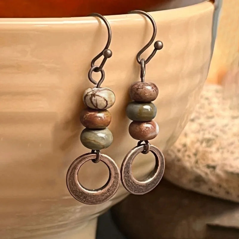 Corky's Bohemian Copper Natural Stone Antique Red Dangle Earrings