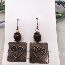 Load image into Gallery viewer, Corkys Hammered Spiral Heart Antique Copper Earrings
