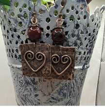 Load image into Gallery viewer, Corkys Hammered Spiral Heart Antique Copper Earrings
