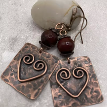 Load image into Gallery viewer, Corkys Hammered Spiral Heart Antique Copper Earrings
