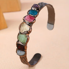 Load image into Gallery viewer, Bronzed Copper Adjustable Cuff with Multi-Colored Crystal Stones
