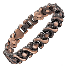 Load image into Gallery viewer, Blackened X &amp; O Copper Magnetic Bracelet from copper town usa
