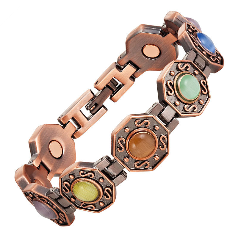 Octagon Magnetic Antique Copper Bio Charm Bracelet