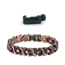 Load image into Gallery viewer, Blackened X &amp; O Copper Magnetic Bracelet with link removal tool
