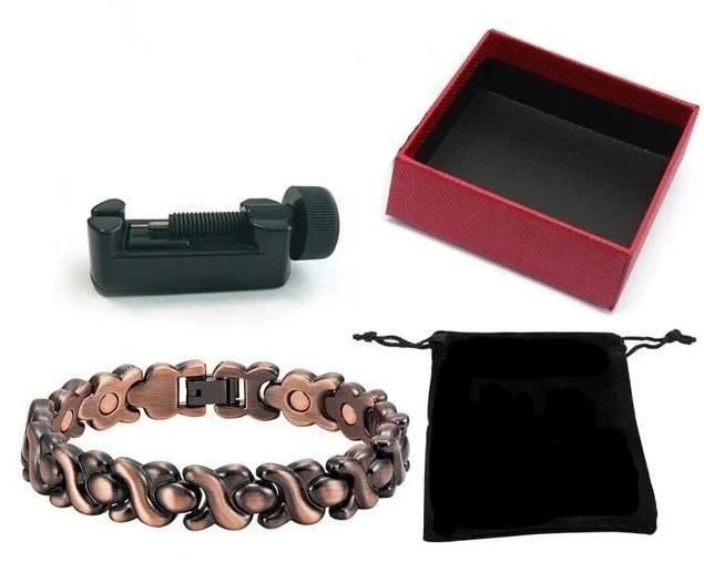 Blackened X & O Copper Magnetic Bracelet with link removal tool and gift box