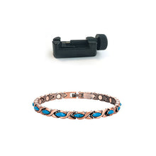 Load image into Gallery viewer, 14pc Blue Oval Stones Copper Magnetic Bracelet from Copper Town USA
