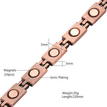 Load image into Gallery viewer, Specs of the Blue Rectangle 14pc Copper Magnetic Bracelet
