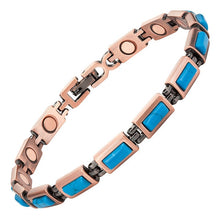Load image into Gallery viewer, Blue Rectangle 14pc Copper Magnetic Bracelet
