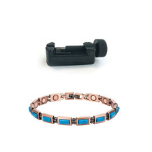 Load image into Gallery viewer, Blue Rectangle 14pc Copper Magnetic Bracelet with link removal tool
