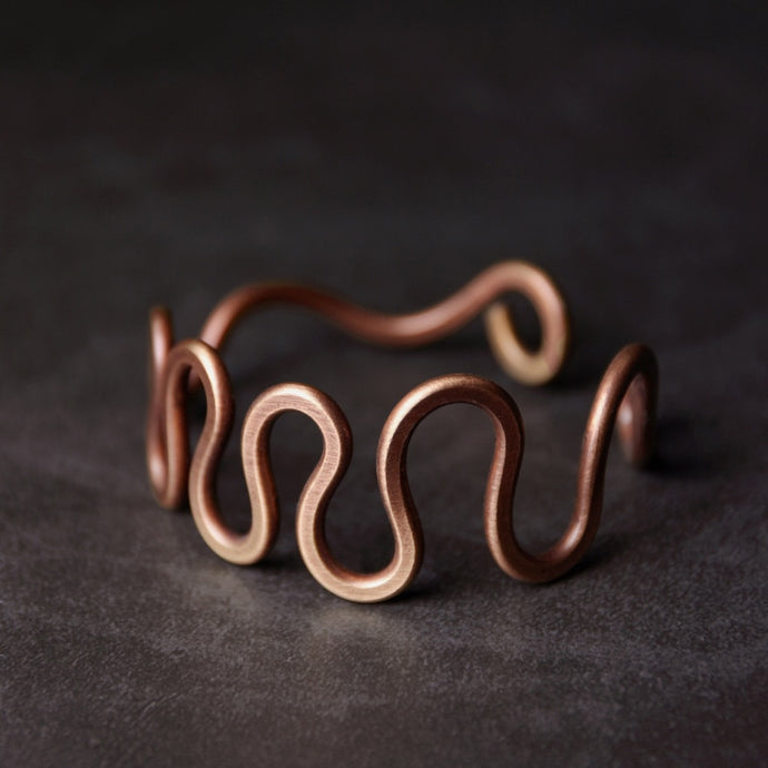 Rustic Wave Handcrafted Solid Copper Bangle