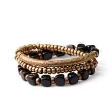 Load image into Gallery viewer, Beaded Cubic Black Onyx Multilayer Hammered Copper Bracelet
