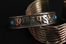 Load image into Gallery viewer, one close up of Tibetan Six Word Mantras Rose Copper Bangle
