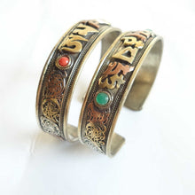 Load image into Gallery viewer, 2 Tibetan Six Word Mantras Rose Copper Bangles together
