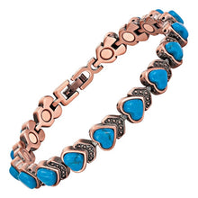 Load image into Gallery viewer, Blue Hearted Copper Magnetic Bracelet | CopperTownUSA

