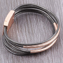 Load image into Gallery viewer, Side view of Multilevel Copper Tube Leather Rope Magnetic Buckle Bracelet

