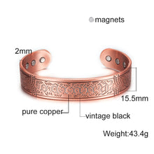 Load image into Gallery viewer, specs of Vinci Flower Powered Magnetic Pure Copper Bracelet
