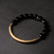 Protection Stone Cubic Black Obsidian Bracelet With Handcrafted Antique Copper