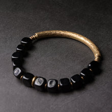 Load image into Gallery viewer, Protection Stone Cubic Black Obsidian Bracelet With Handcrafted Antique Copper
