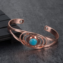 Load image into Gallery viewer, Vinci Blue Stone Open Cuff Magnetic Copper Bracelet with nice background
