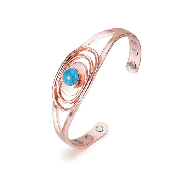 Vinci Blue Stone Open Cuff Magnetic Copper Bracelet