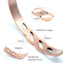 Load image into Gallery viewer, close up specs of Vinci Crystals Pure Copper Magnetic Bangle
